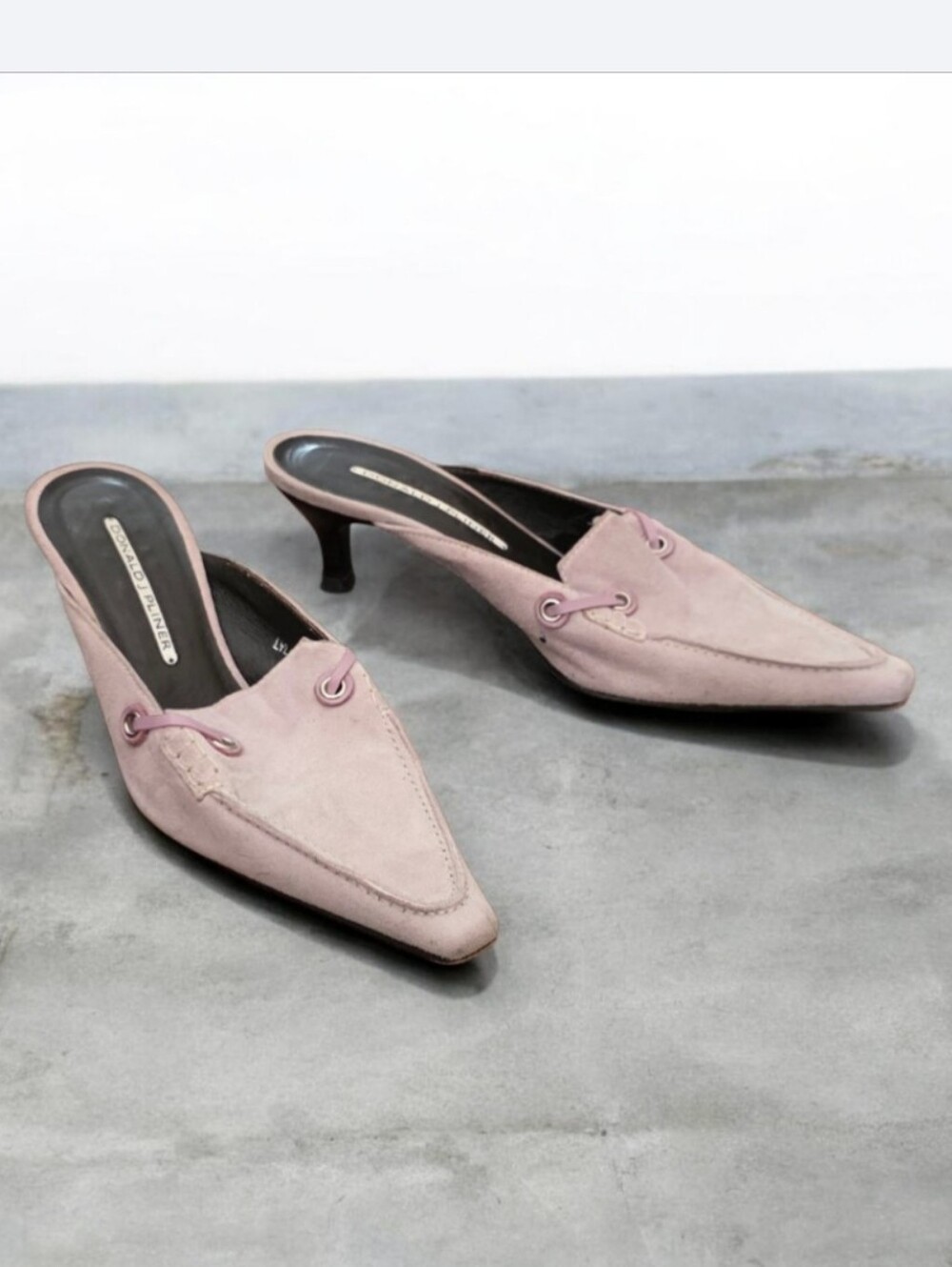 Donald J Pliner Lyla Lavender Suede Pointed Toe Kitten Heel Mules Sz 7
